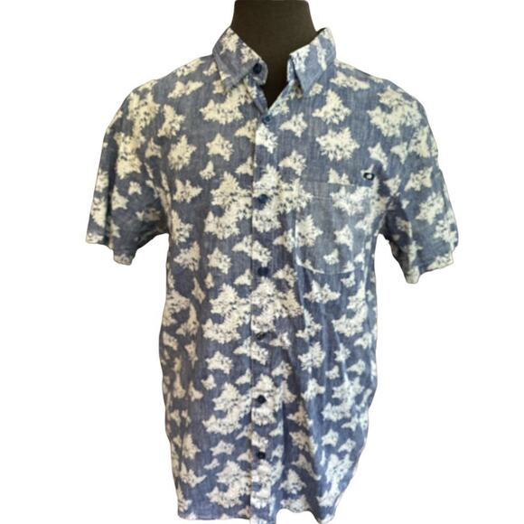 Large Oakley Blue Floral Button Down Short Sleeve Shirt - Picture 1 of 6
